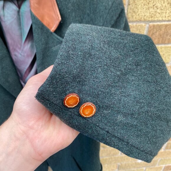 Vintage 1960s Marlboro Classics Wool Leather Jacket Size 48 Green - Picture 12 of 16